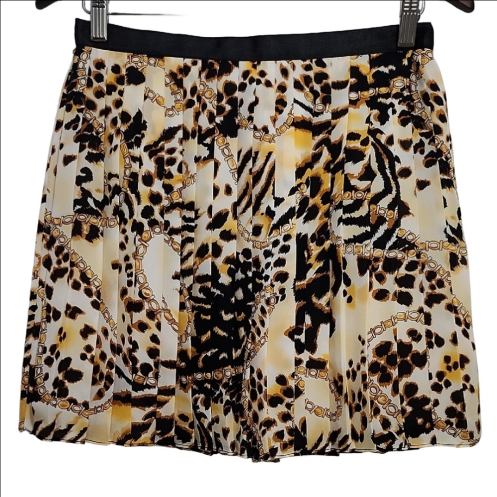 REBECCA MINKOFF 100% Silk pleated designer print mini skirt